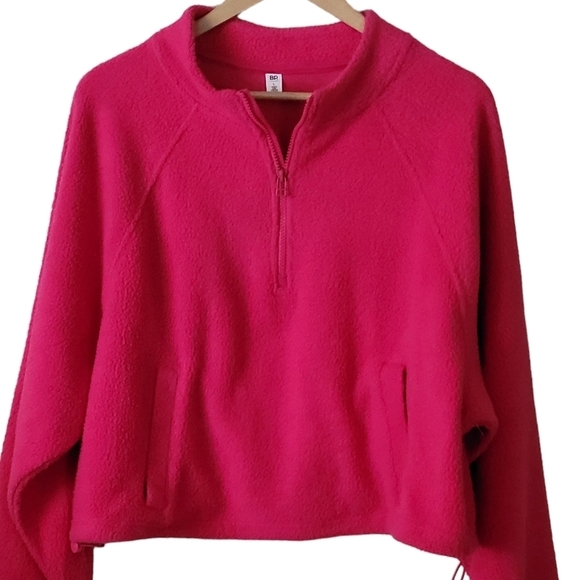 BP. Cropped Fleece Half Zip Pullover Faux Fur Hot Pink NWOT - Picture 5 of 9